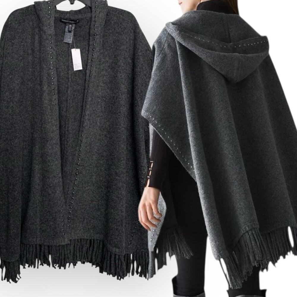 White House Black Gorgeous Fringe Hooded Shaw Cardigan NWT Size One Size